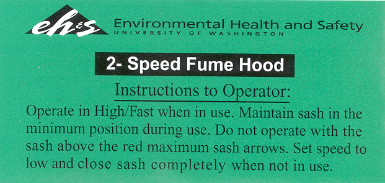2 speed fume hood sticker