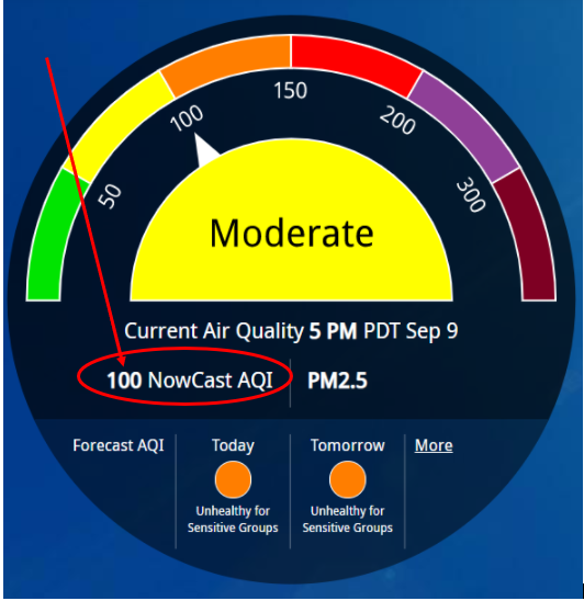Air Quality Index image showing AQI 100