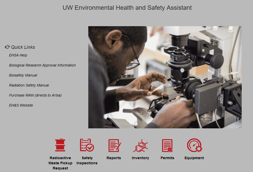 Screenshot of Environmental Health and Safety Assistant (EHSA) application