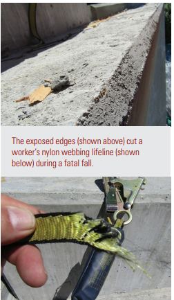 exposed edge cut lifeline in fatal fall