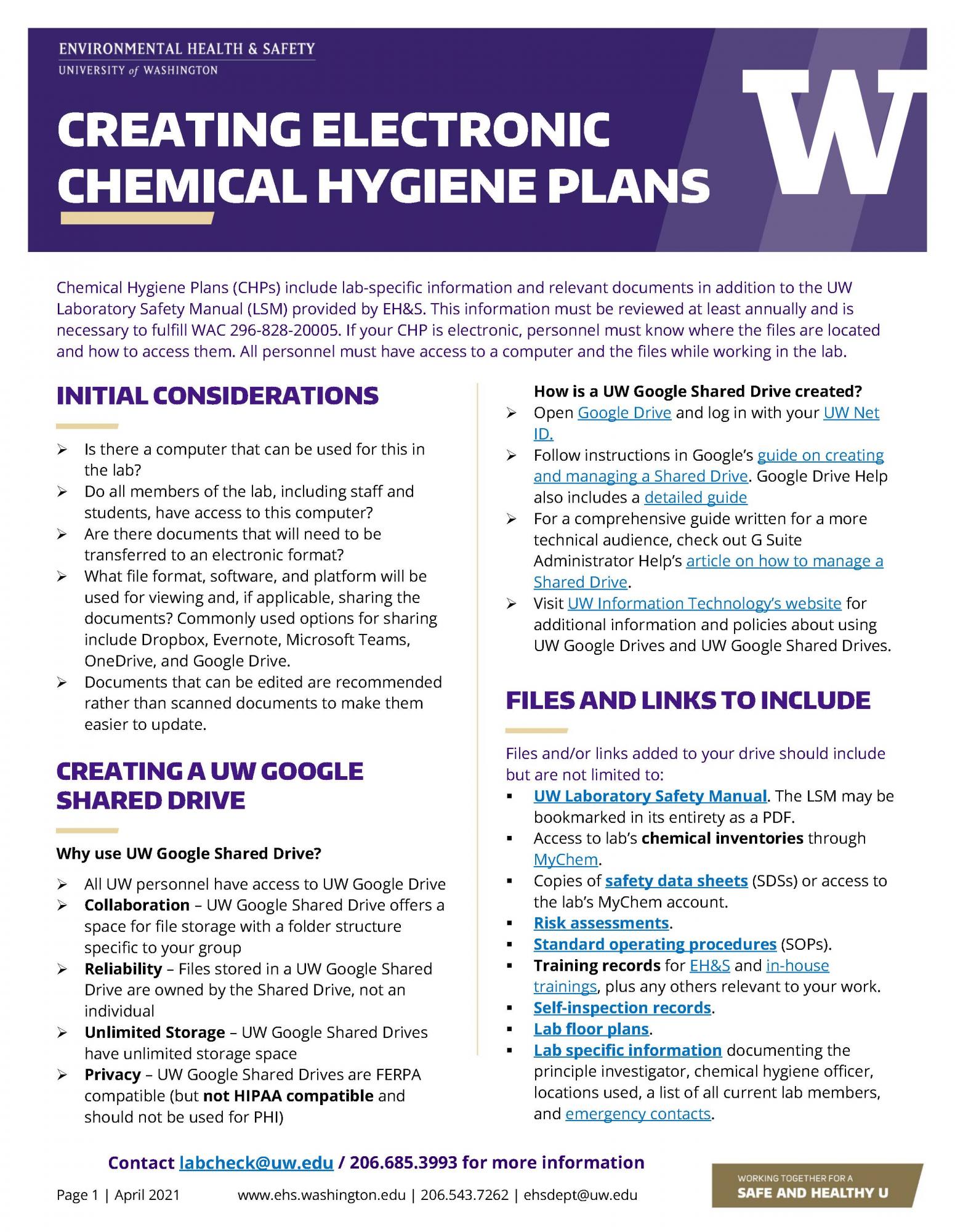 electronic chemical hygiene plan focus sheet